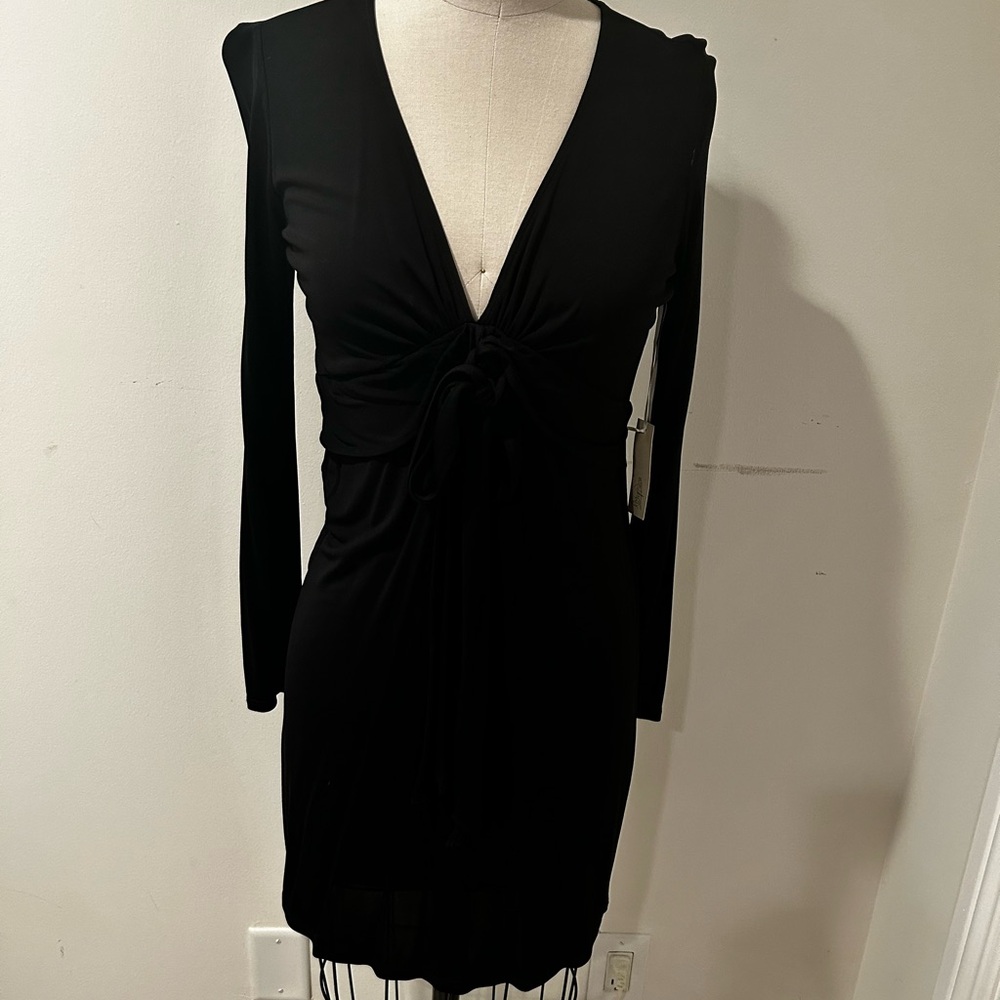 Rory Beca Black Ruched Long Sleeve V-Neck Dress
